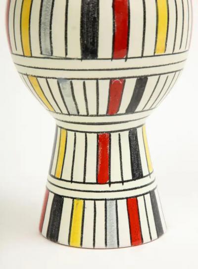 Bitossi Bitossi Vase Ceramic Geometric Stripes White Yellow Black Red Signed