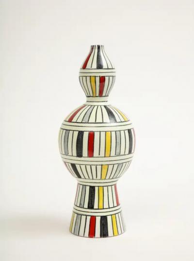  Bitossi Bitossi Vase Ceramic Geometric Stripes White Yellow Black Red Signed