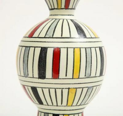  Bitossi Bitossi Vase Ceramic Geometric Stripes White Yellow Black Red Signed