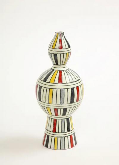  Bitossi Bitossi Vase Ceramic Geometric Stripes White Yellow Black Red Signed