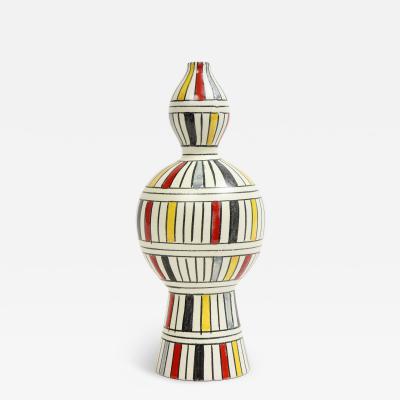  Bitossi Bitossi Vase Ceramic Geometric Stripes White Yellow Black Red Signed