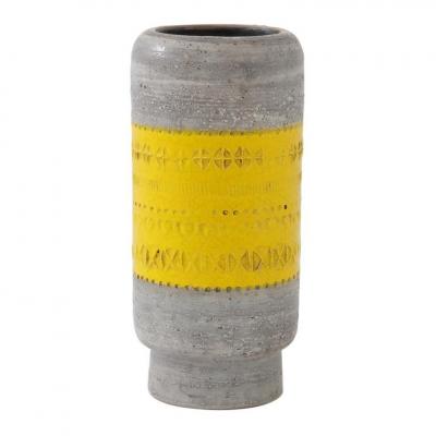  Bitossi Bitossi Vase Ceramic Gray and Yellow Impressed Signed