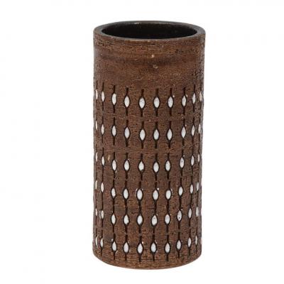  Bitossi Bitossi Vase Ceramic Incised Brown White Beaded Signed