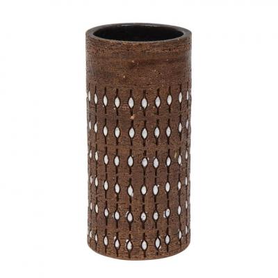  Bitossi Bitossi Vase Ceramic Incised Brown White Beaded Signed