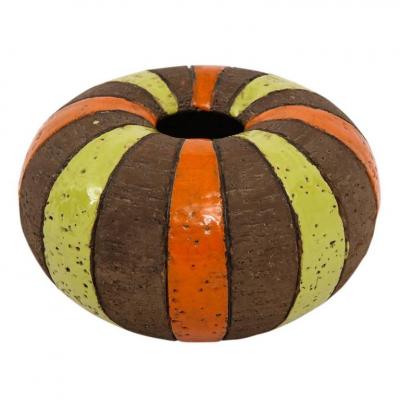  Bitossi Bitossi Vase Ceramic Moorish Stripes Brown Chartreuse Orange Signed