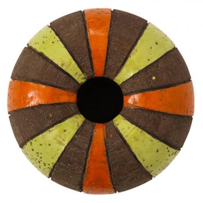  Bitossi Bitossi Vase Ceramic Moorish Stripes Brown Chartreuse Orange Signed