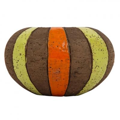  Bitossi Bitossi Vase Ceramic Moorish Stripes Brown Chartreuse Orange Signed