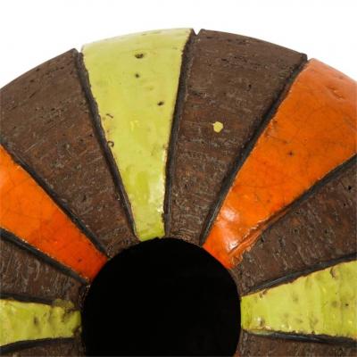  Bitossi Bitossi Vase Ceramic Moorish Stripes Brown Chartreuse Orange Signed