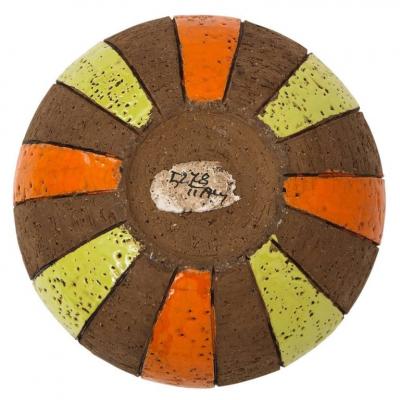  Bitossi Bitossi Vase Ceramic Moorish Stripes Brown Chartreuse Orange Signed