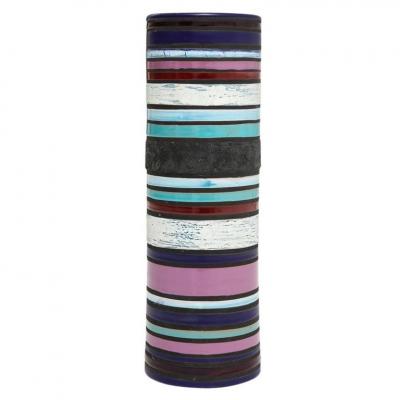 Bitossi Bitossi for Raymor Cambogia Vase Ceramic Blue Purple White Stripes Signed