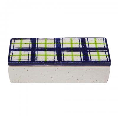  Bitossi Bitossi for Rosenthal Netter Box Ceramic Navy Blue Green White Plaid
