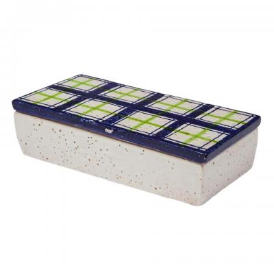  Bitossi Bitossi for Rosenthal Netter Box Ceramic Navy Blue Green White Plaid