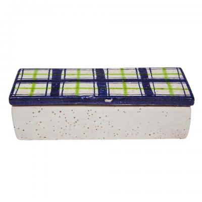  Bitossi Bitossi for Rosenthal Netter Box Ceramic Navy Blue Green White Plaid