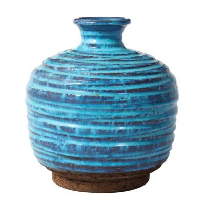  Bitossi Bitossi for Rosenthal Netter Vase Ceramic Blue Brown Ribbed