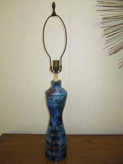  Bitossi Italian Blu Rimini Pottery Table Lamp by Aldo Londi Bitossi Mid Century Modern