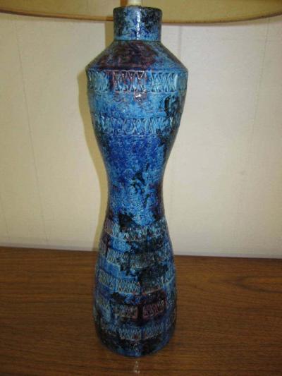  Bitossi Italian Blu Rimini Pottery Table Lamp by Aldo Londi Bitossi Mid Century Modern
