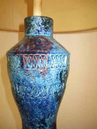  Bitossi Italian Blu Rimini Pottery Table Lamp by Aldo Londi Bitossi Mid Century Modern