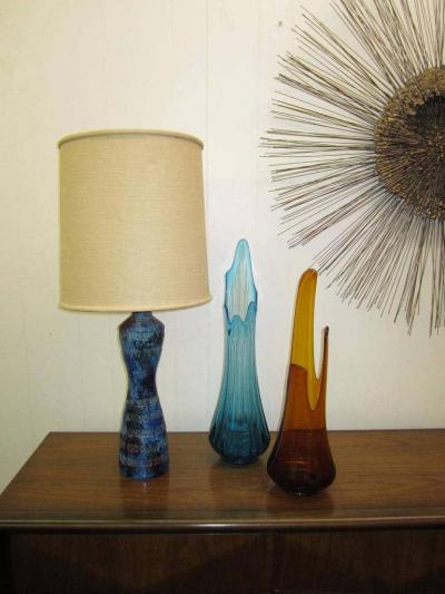  Bitossi Italian Blu Rimini Pottery Table Lamp by Aldo Londi Bitossi Mid Century Modern