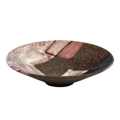  Bitossi Italian Ceramic Bowl Abstract Geometric White Blue Pink Signed