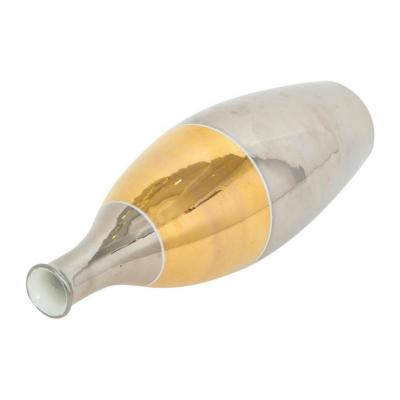  Bitossi Italian Ceramic Vase Metallic Chrome Silver Gold Signed