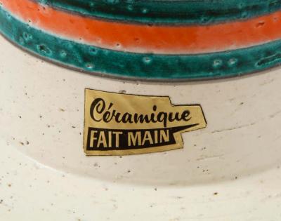  Bitossi Italian Ceramic Vase White Green Orange Yellow Blue Stripes Signed