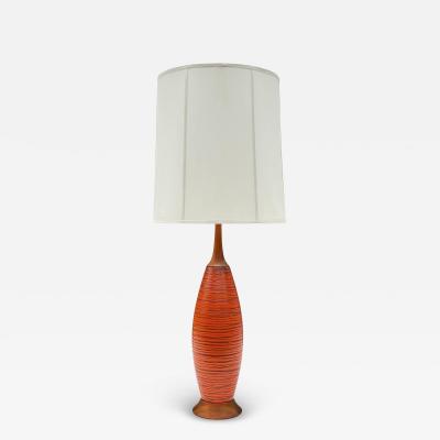  Bitossi Mid Century Danish or Italian Modern Orange Ceramic Pottery Walnut Table Lamp