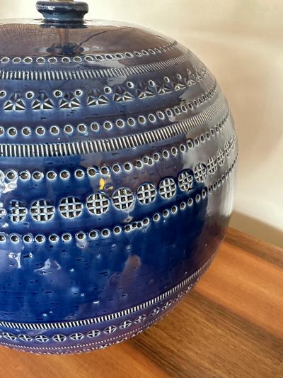  Bitossi Mid Century Pair of Ceramic Lamps Blue Rimini by Bitossi Italy 1990s