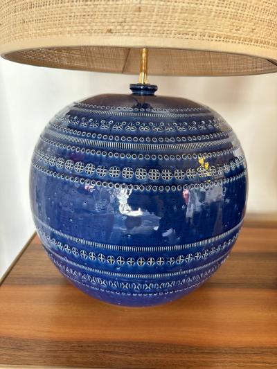  Bitossi Mid Century Pair of Ceramic Lamps Blue Rimini by Bitossi Italy 1990s