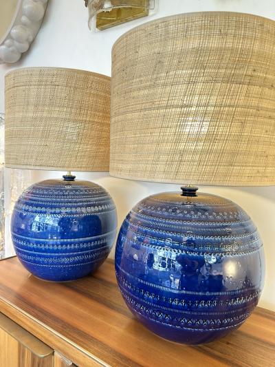  Bitossi Mid Century Pair of Ceramic Lamps Blue Rimini by Bitossi Italy 1990s