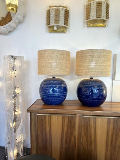  Bitossi Mid Century Pair of Ceramic Lamps Blue Rimini by Bitossi Italy 1990s