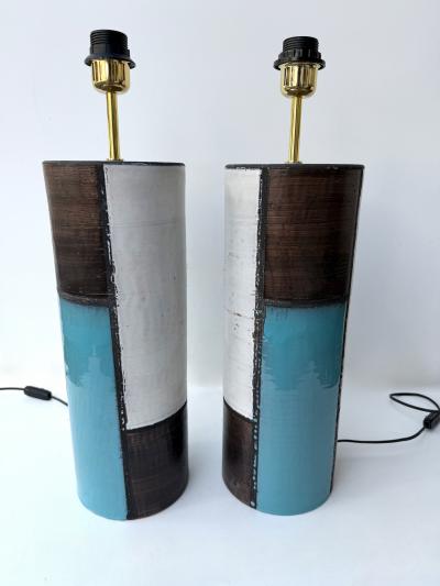  Bitossi Mid Century Pair of Ceramic Lamps Mondrian by Bitossi Italy 1990s