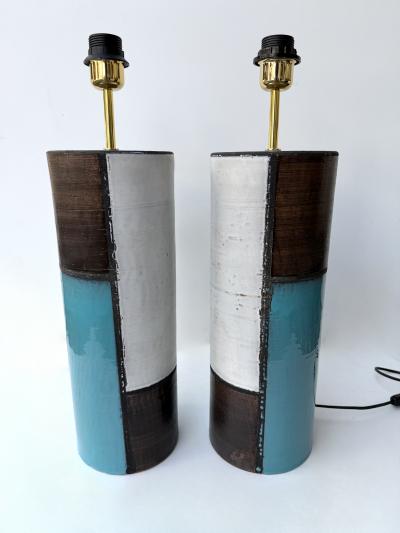  Bitossi Mid Century Pair of Ceramic Lamps Mondrian by Bitossi Italy 1990s