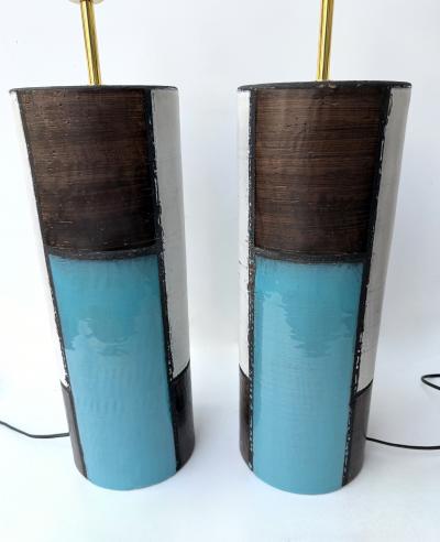  Bitossi Mid Century Pair of Ceramic Lamps Mondrian by Bitossi Italy 1990s