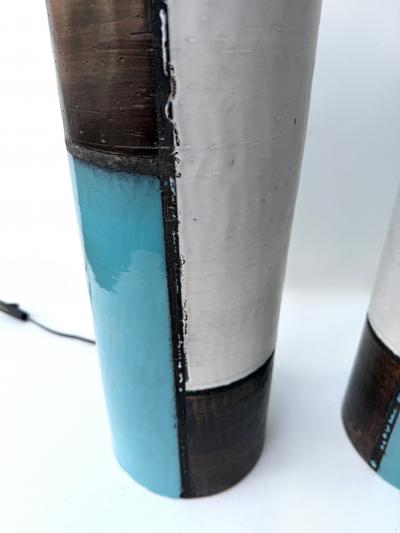  Bitossi Mid Century Pair of Ceramic Lamps Mondrian by Bitossi Italy 1990s