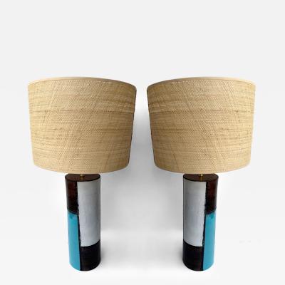  Bitossi Mid Century Pair of Ceramic Lamps Mondrian by Bitossi Italy 1990s