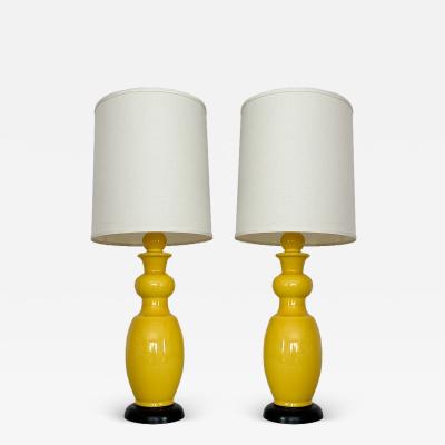  Bitossi Mid Century Yellow Glazed Ceramic Table Lamps With Shades a Pair