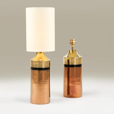  Bitossi Pair of 1960s ceramic Bitossi gold black and copper glazed lamps for Bergbom