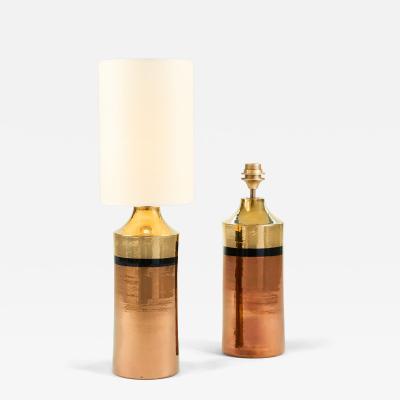 Bitossi Pair of 1960s ceramic Bitossi gold black and copper glazed lamps for Bergbom