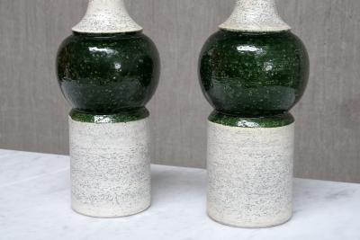  Bitossi Pair of Bitossi Ceramic Table Lamps with Green Glazed Spheres Bergboms 1960s