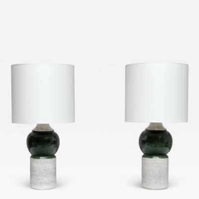  Bitossi Pair of Bitossi Ceramic Table Lamps with Green Glazed Spheres Bergboms 1960s