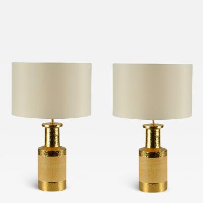  Bitossi Pair of Bitossi Gold and Stoneware Ceramic Italian Table Lamps