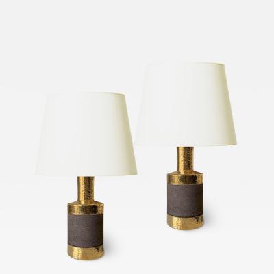  Bitossi Pair of Gilded and Textured Ceramic Lamps by Bitossi for Bergboms