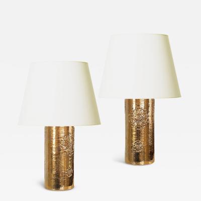  Bitossi Pair of Gold Luster Glazed Table Lamps by Bitossi for Bergboms