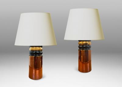  Bitossi Pair of Table Lamps in Copper Luster by Bitossi Ceramiche