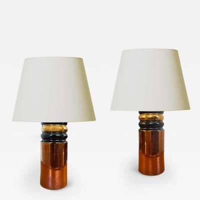  Bitossi Pair of Table Lamps in Copper Luster by Bitossi Ceramiche