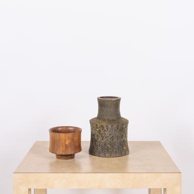  Bitossi Rare Bitossi Vase With Matching Teak Bowl