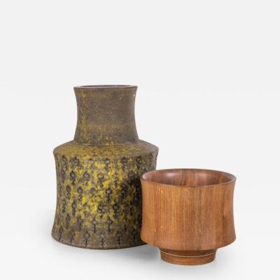  Bitossi Rare Bitossi Vase With Matching Teak Bowl