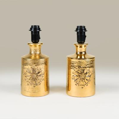  Bitossi Rare pair of mid century Sevilla gold glaze table lamps by Bitossi
