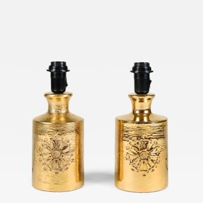  Bitossi Rare pair of mid century Sevilla gold glaze table lamps by Bitossi