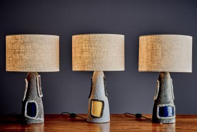  Bitossi Set of Three Bitossi Ceramic Table Lamps with Volcano Glaze